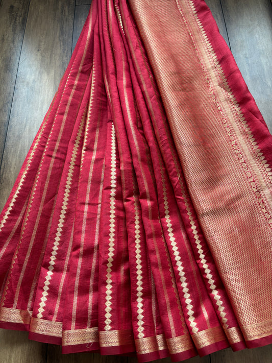 Chiniya Stripes Red Saree