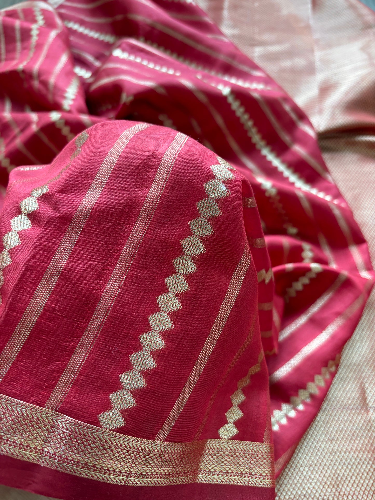 Chiniya Stripes Red Saree