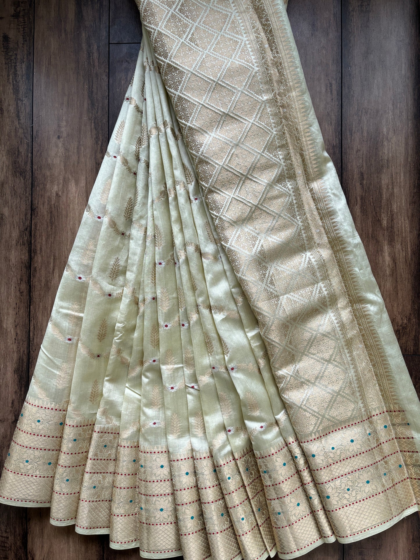 Handloom Chiniya Meenakari Saree (Lemon Yellow-Pink)