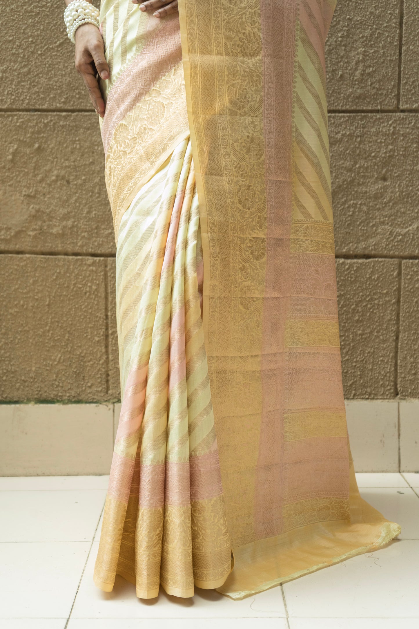 Rangkat Yellow-Peach Chiniya Leheriya Saree