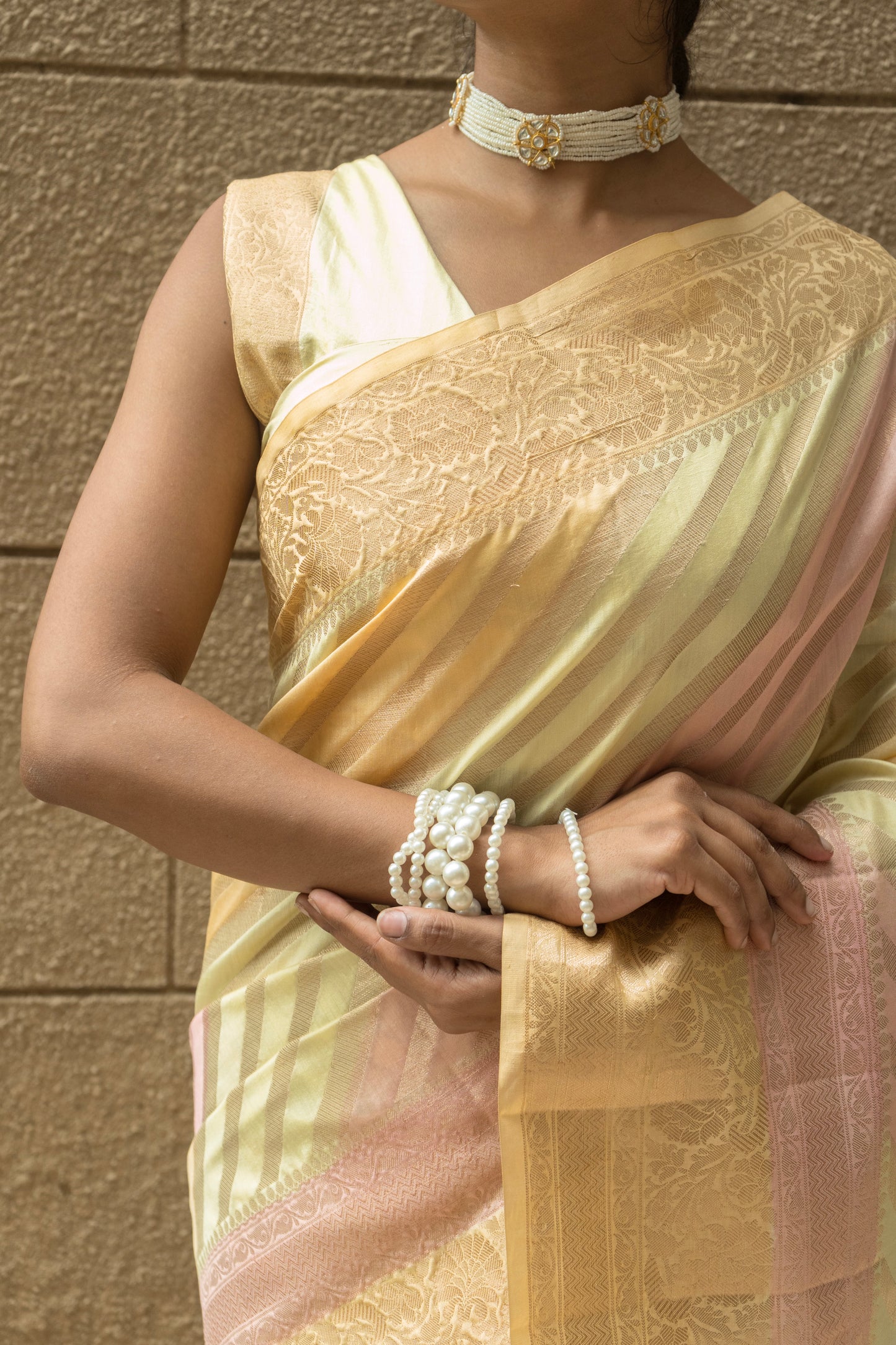 Rangkat Yellow-Peach Chiniya Leheriya Saree