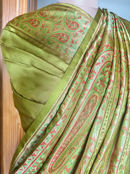 Floral Tanchoi Green Saree