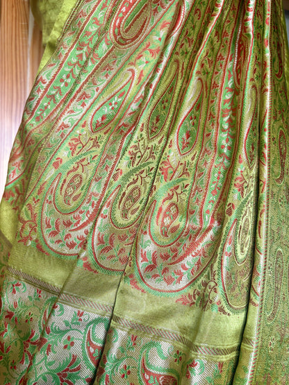Floral Tanchoi Green Saree