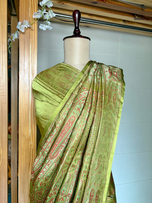 Floral Tanchoi Pastel Green Saree