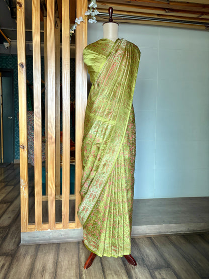 Floral Tanchoi Green Saree