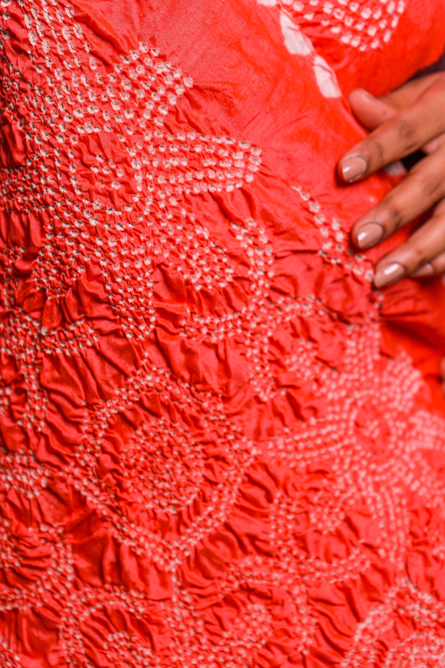 Chiniya Pichwai Grey-Coral Bandhej Saree