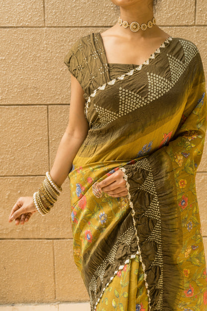 Chiniya Pichwai (Mehendi Green) Bandhej Saree