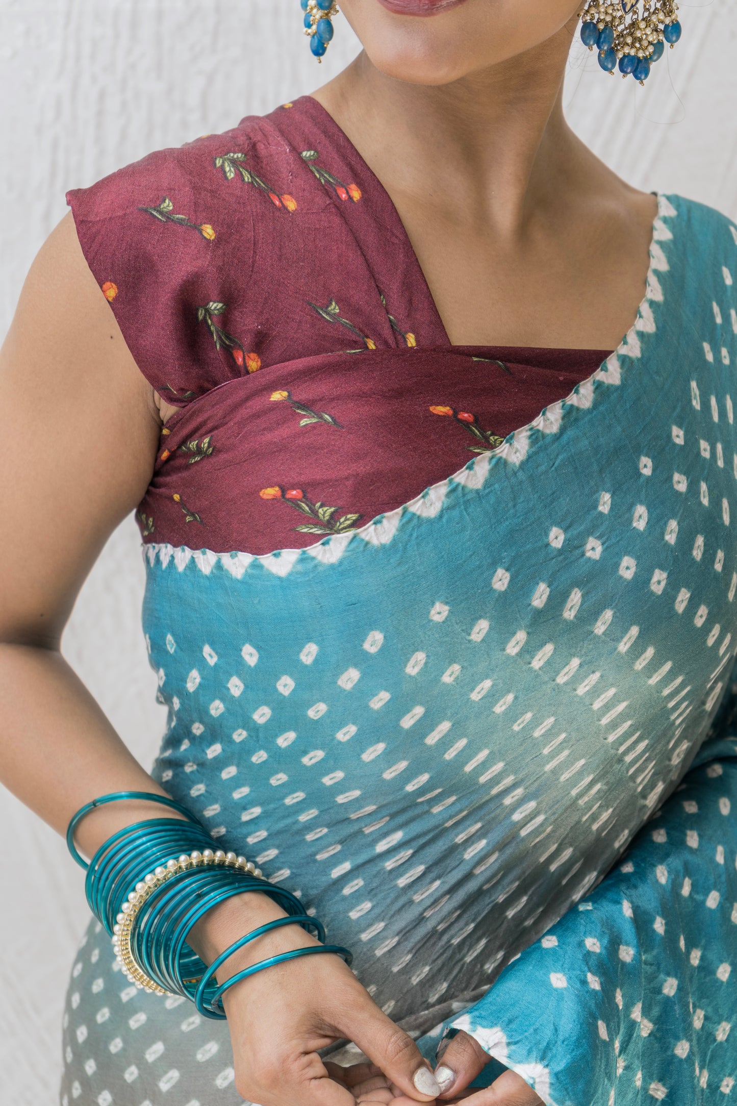 Gajji Bandhej Digital Print Blue Grey Saree