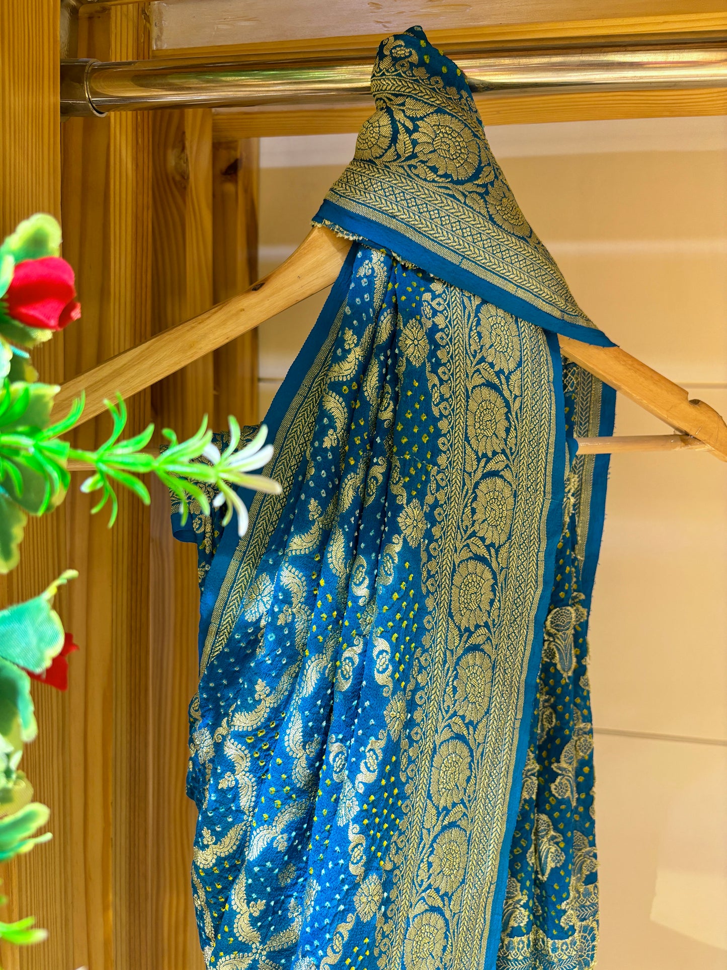Blue Bandhej Dual Weave Saree