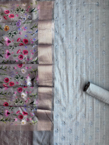 Handloom Thread Digital Print Grey Set