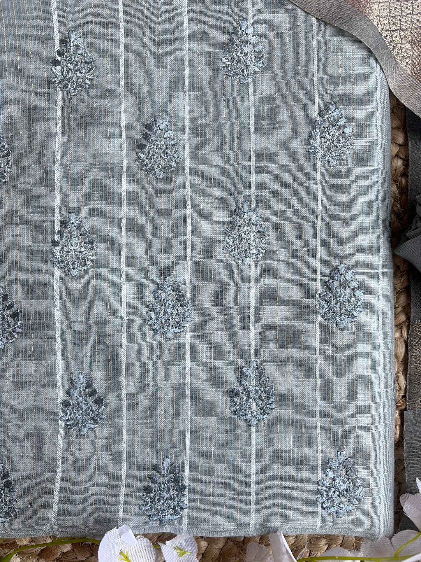 Handloom Thread Digital Print Grey Set
