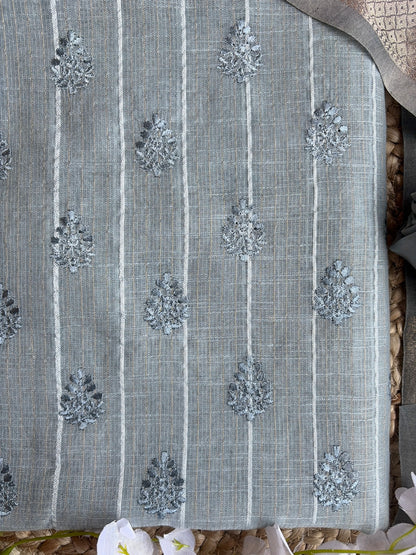 Handloom Thread Digital Print Grey Set