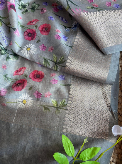 Handloom Thread Digital Print Grey Set