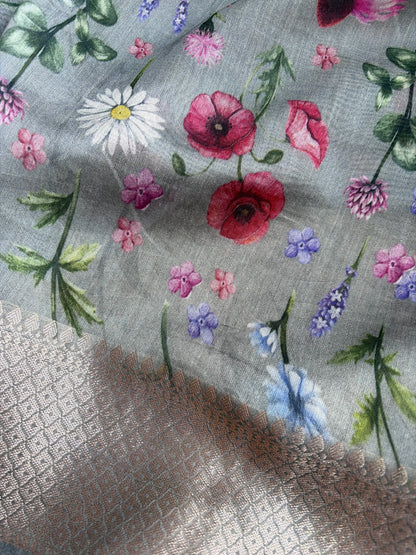 Handloom Thread Digital Print Grey Set