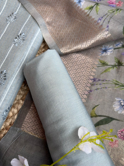 Handloom Thread Digital Print Grey Set