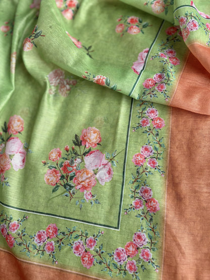 Floral Shaded Green-Orange Suit Set
