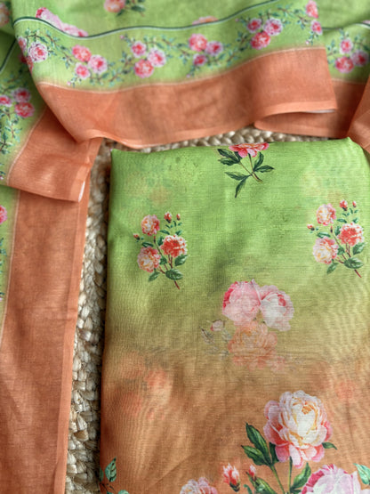 Floral Shaded Green-Orange Suit Set
