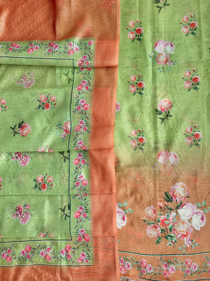 Floral Shaded Green-Orange Suit Set