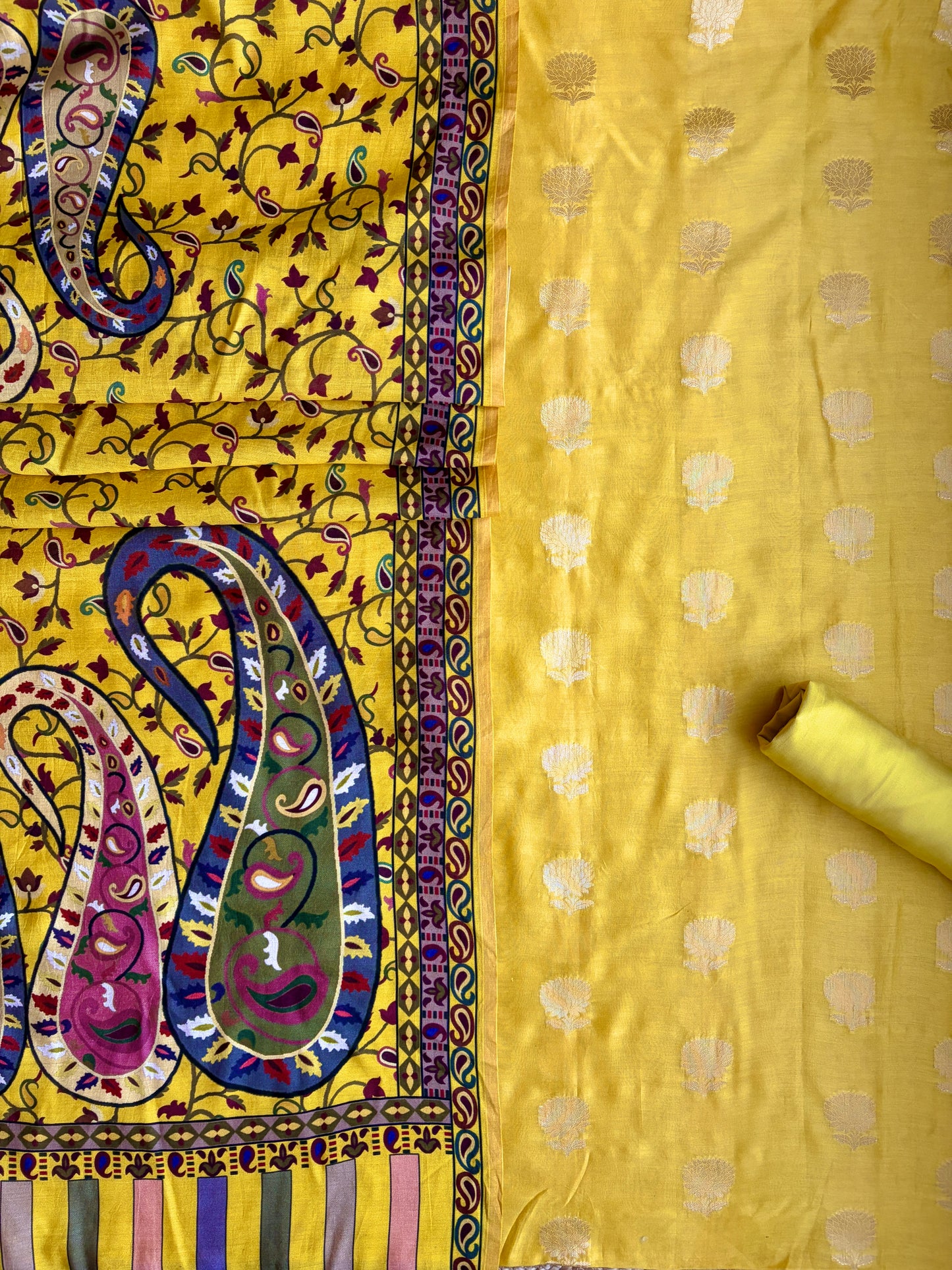 Handloom Printed Mustard Yellow Set