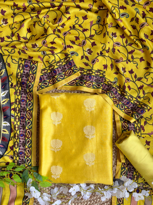 Handloom Printed Mustard Yellow Set