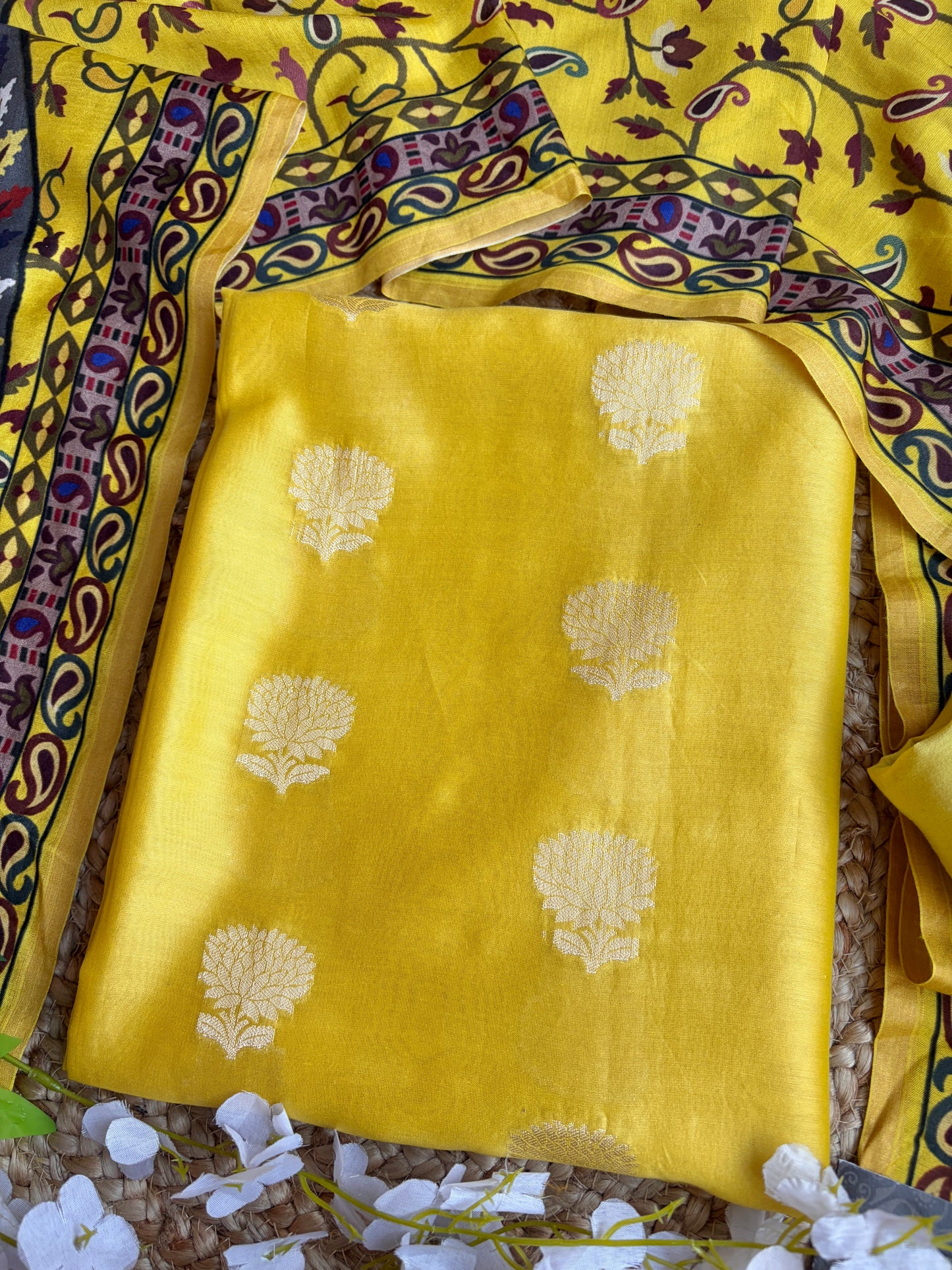 Handloom Printed Mustard Yellow Set