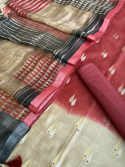 Shaded Maroon Printed Woven Suit Set