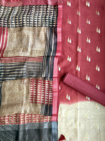 Shaded Maroon Printed Woven Suit Set