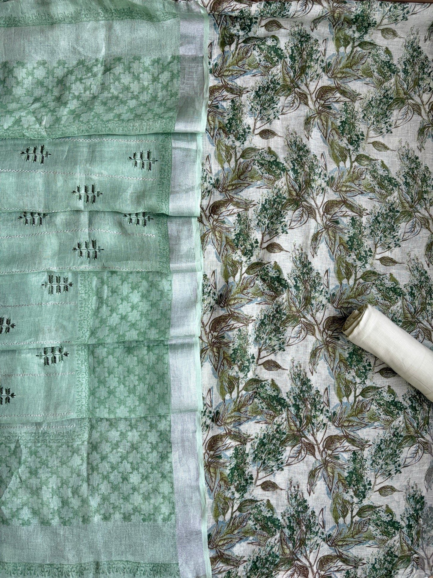 Forestry Printed Embroidered Bottle Green Set