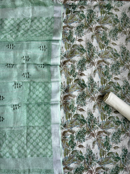 Forestry Printed Embroidered Bottle Green Set