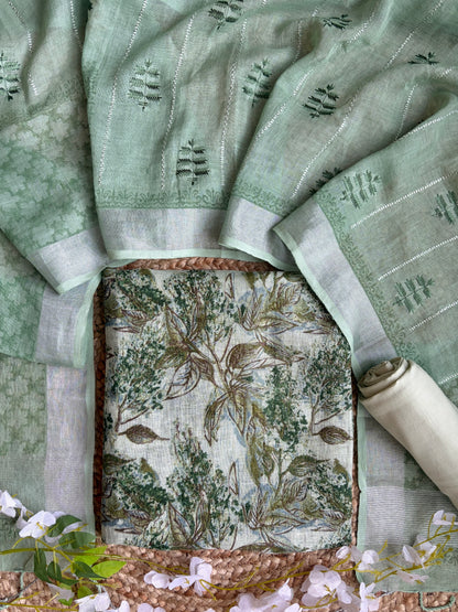 Forestry Printed Embroidered Bottle Green Set