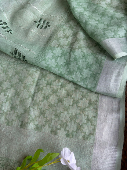 Forestry Printed Embroidered Bottle Green Set