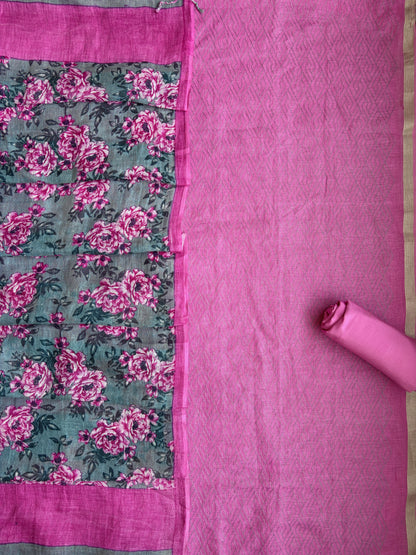 Linen Rani-Grey Embroidered Printed Set