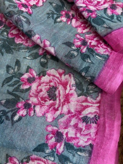 Linen Rani-Grey Embroidered Printed Set