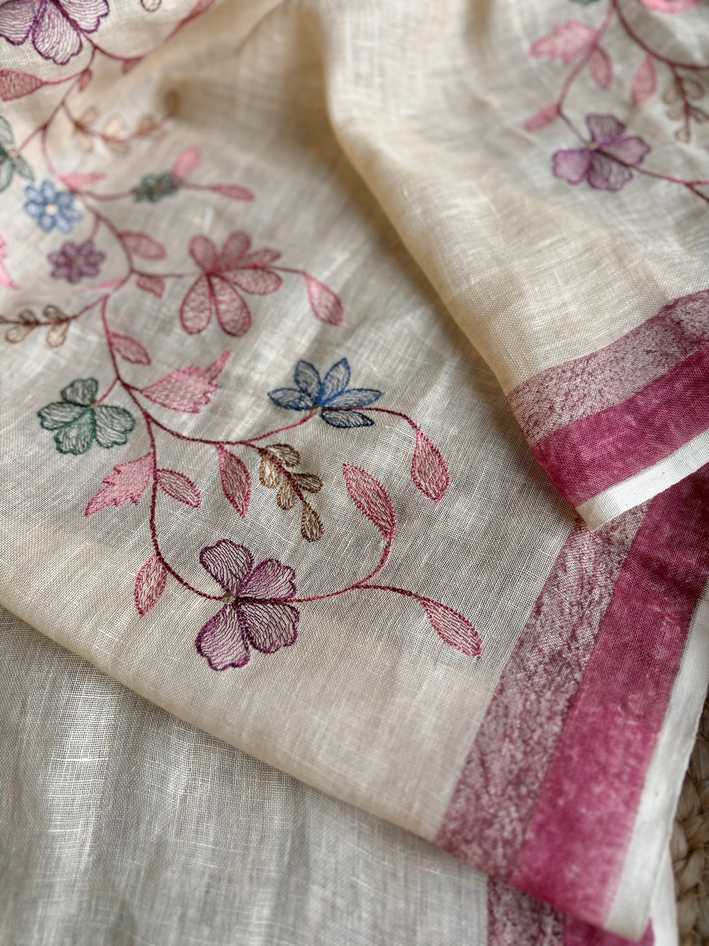 Printed Embroidered Linen Suit Set