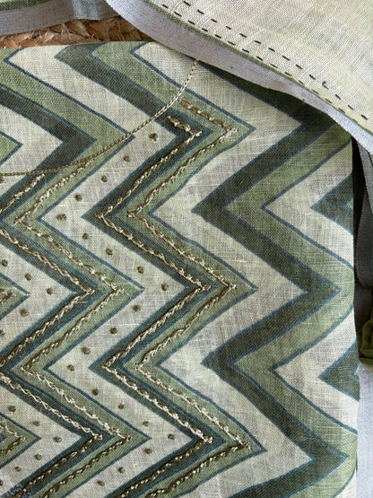 Zig-Zag Green Embroidered Linen Set