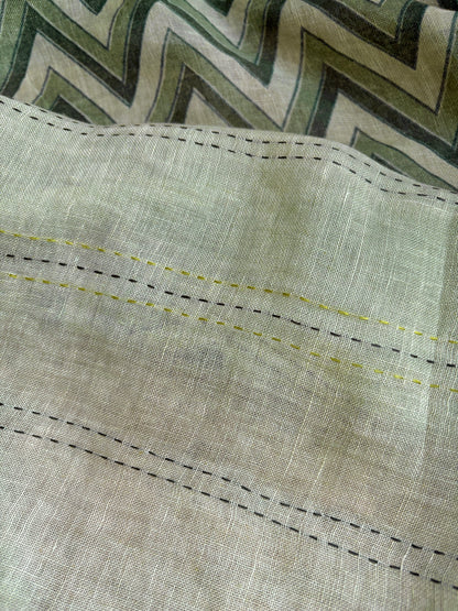 Zig-Zag Green Embroidered Linen Set