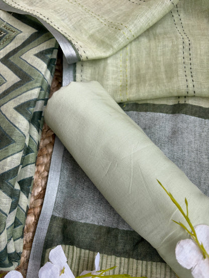 Zig-Zag Green Embroidered Linen Set