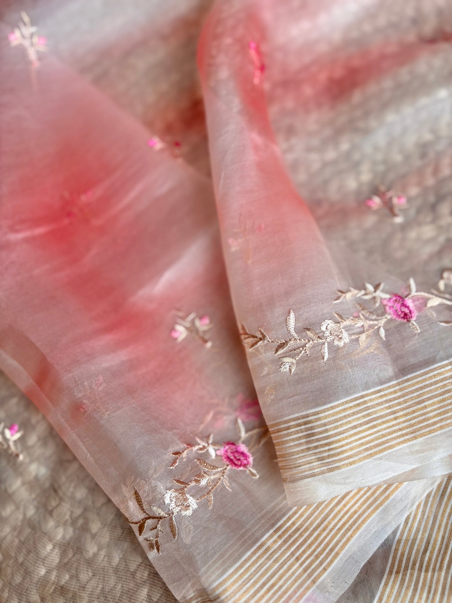 Shibori Baby Pink Organza Suit Set