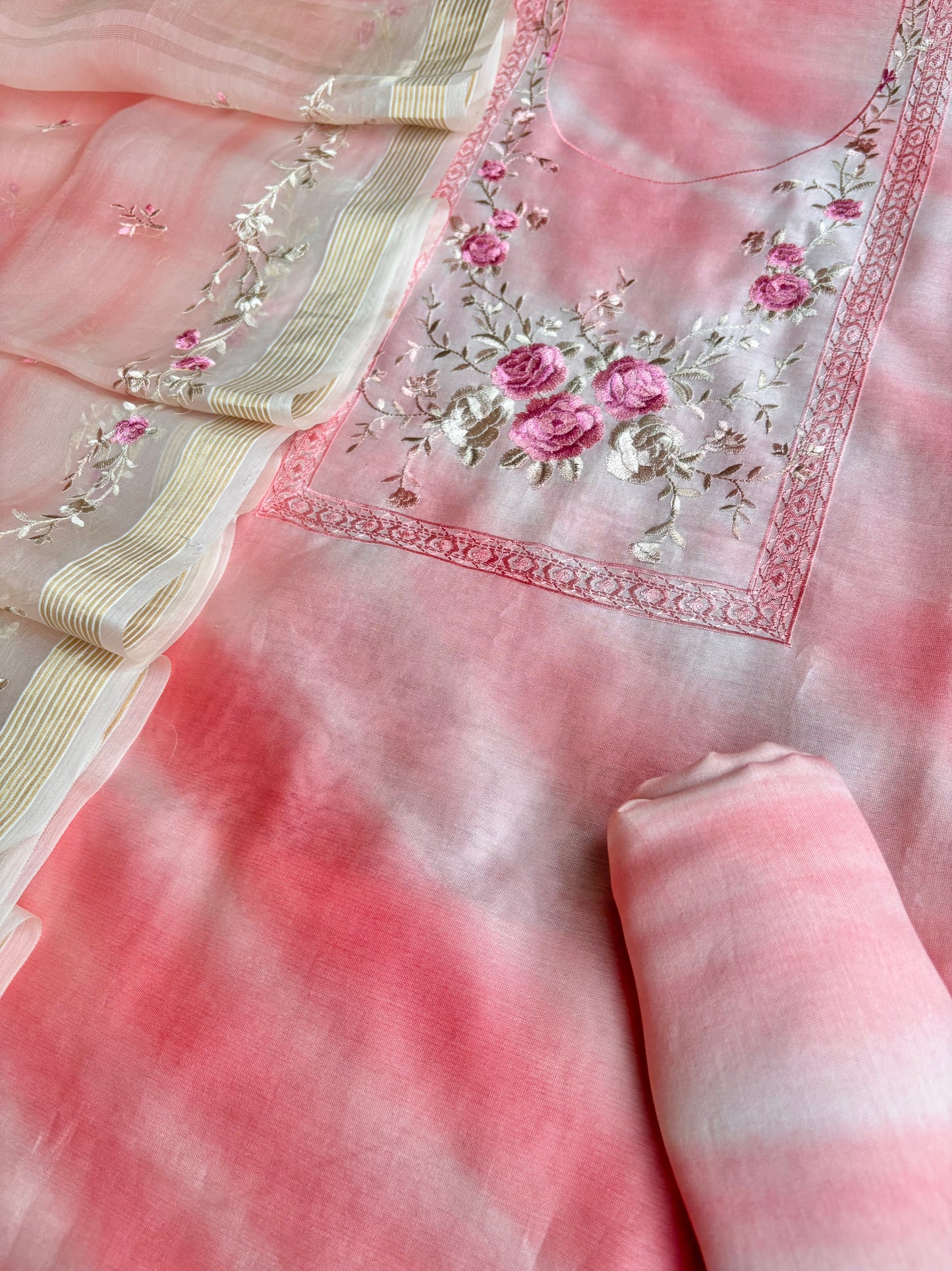 Shibori Baby Pink Organza Suit Set