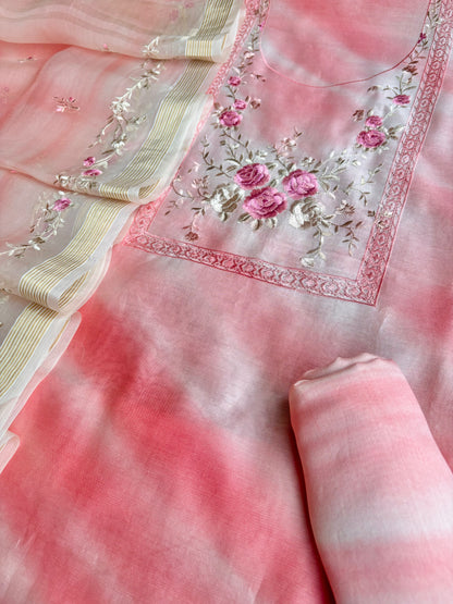 Shibori Baby Pink Organza Suit Set