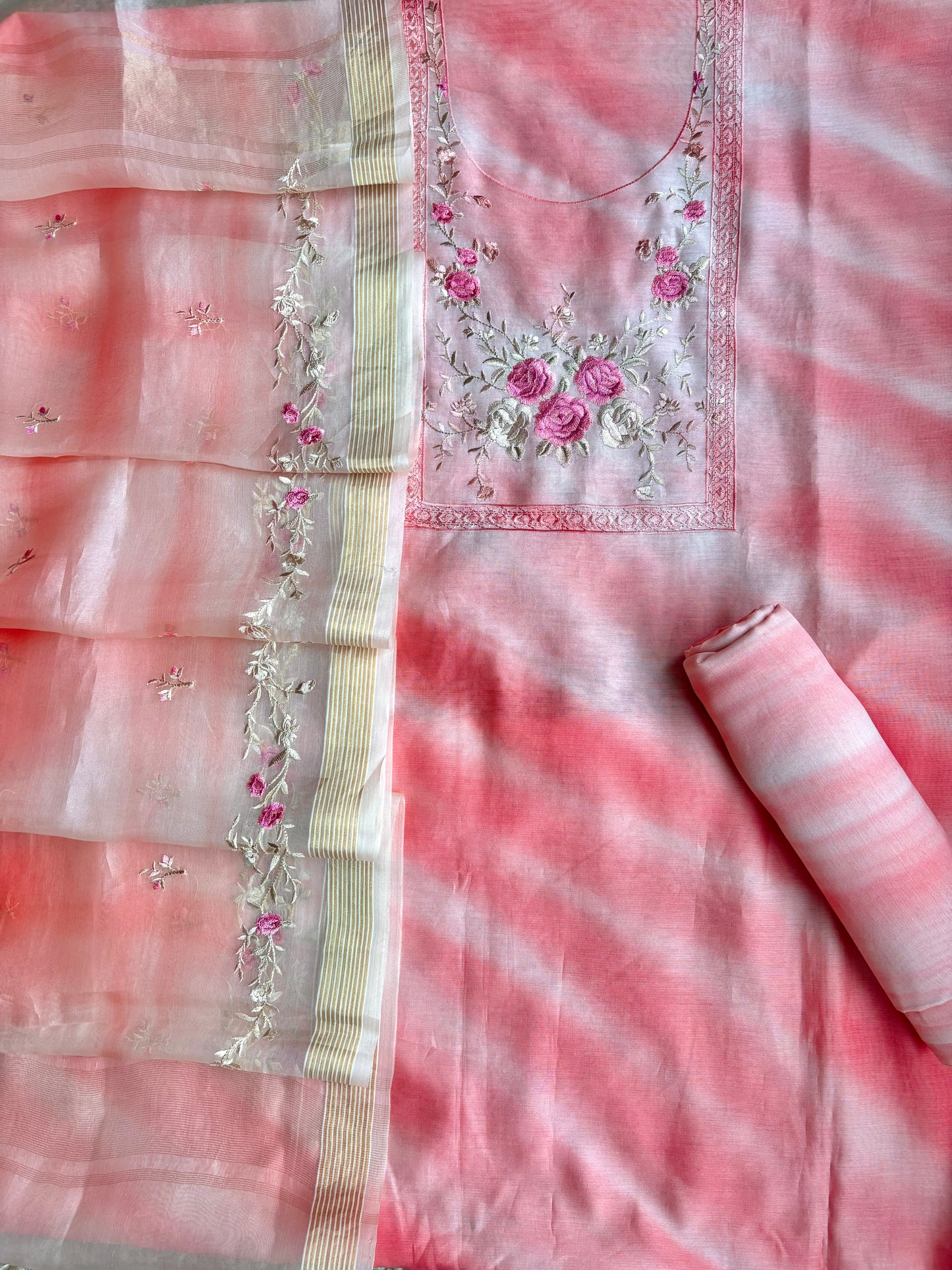 Shibori Baby Pink Organza Suit Set