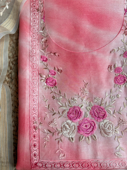 Shibori Baby Pink Organza Suit Set