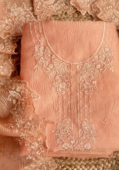Crushed Tissue Embroidered-Baby Pink Set