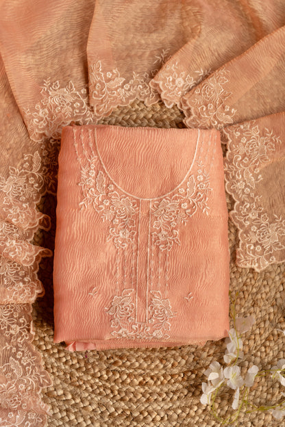 Crushed Tissue Embroidered-Baby Pink Set