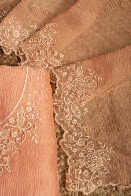 Crushed Tissue Embroidered-Baby Pink Set