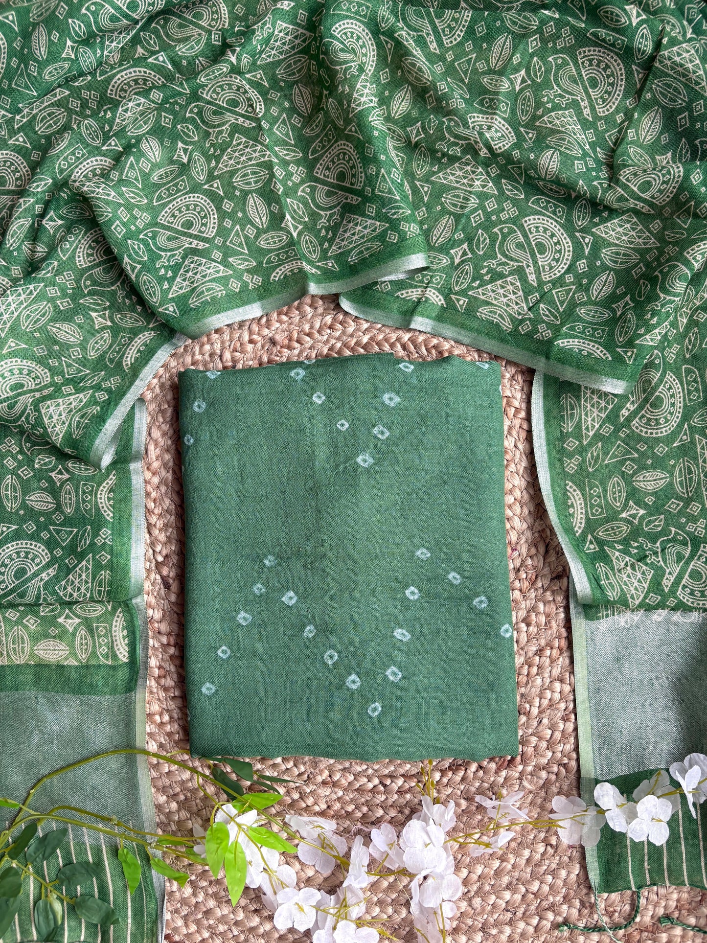 Linen Green Tie-Dye Suit Set