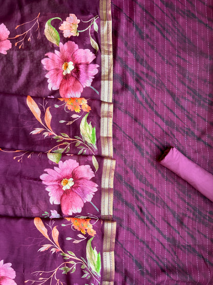 Staple Silk Purple Floral Stripes Printed Set