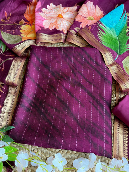 Staple Silk Purple Floral Stripes Printed Set