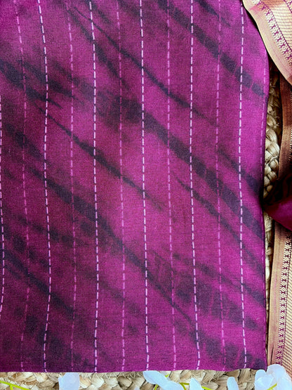Staple Silk Purple Floral Stripes Printed Set