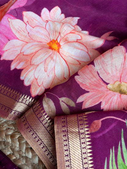 Staple Silk Purple Floral Stripes Printed Set